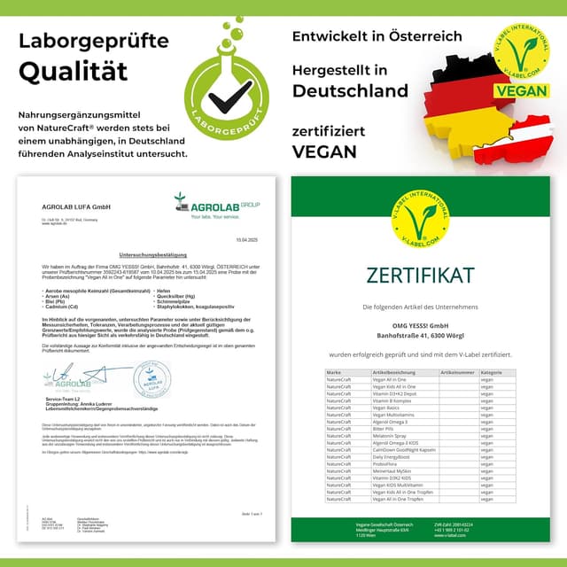 Detalle 2 de Vegan All-in-One Tropfen mit B12/B2/B6/B9, Zink, Eisen, Selen & Jod (20 ml) – NatureCraft