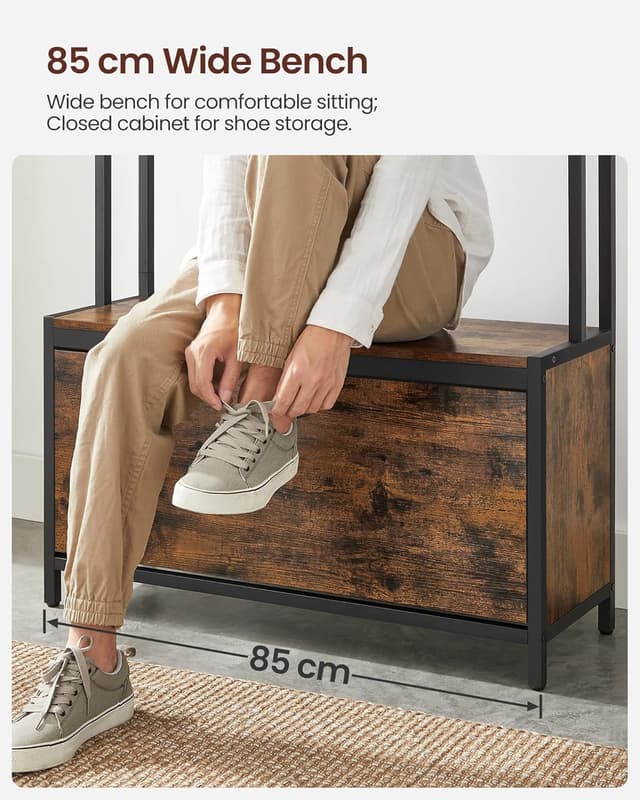 Detalle 2 de VASAGLE HSR405B01 appendiabiti con scarpiera e panca 9 ganci