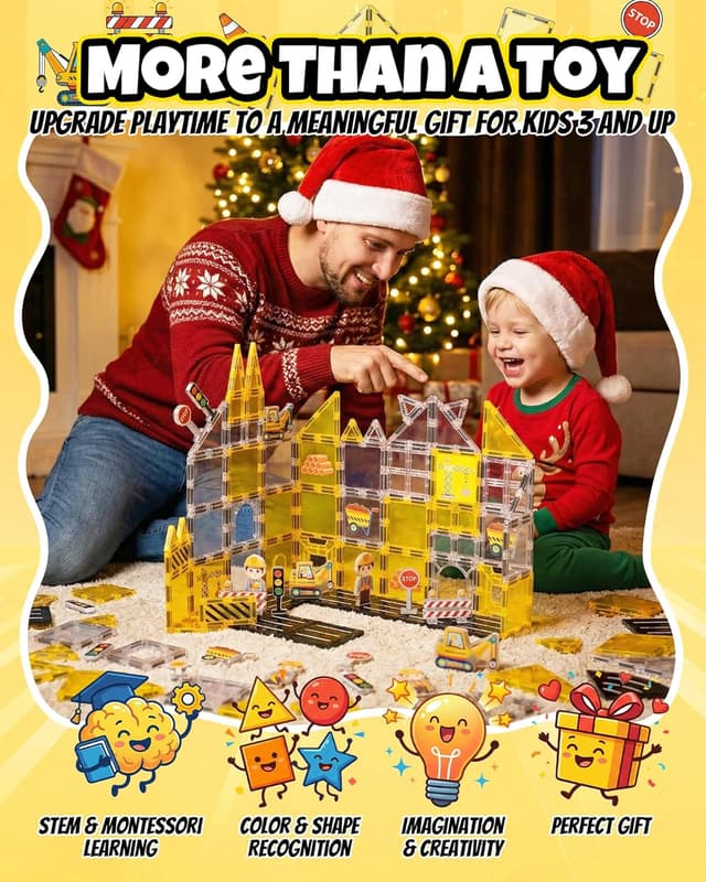 Thumbnail 6 de LADFAR Magnetic Tiles for Kids (37-Piece) STEM Construction Magnet Building Blocks