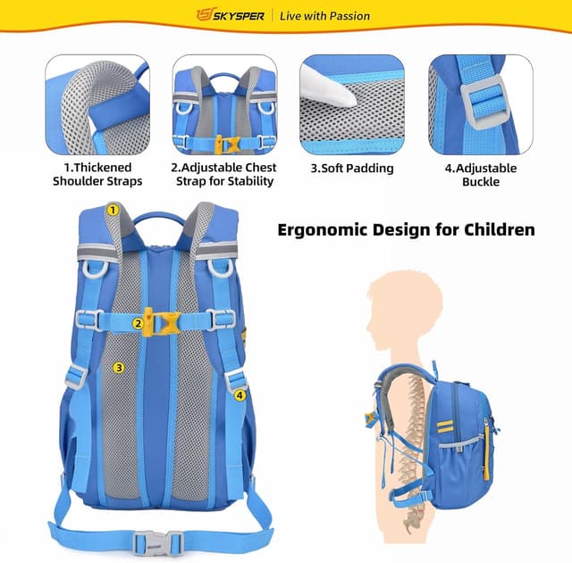Detalle de SKYSPER zaino per bambini 3-8 anni con fascia toracica e cintura staccabile, comodo per trekking e scuola
