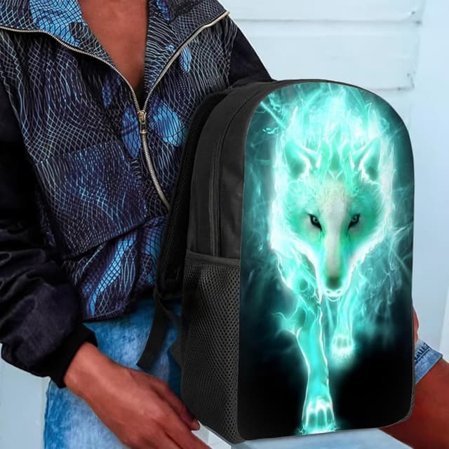 Detalle de Amzbeauty Teal Wolf Print Backpack for Students (Boys) – Teal school bag