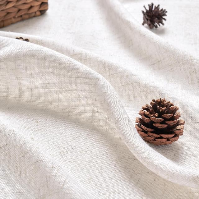 Detalle de Woaboy Leinen-Gardinen Set (2 Stück) halbtransparent mit Ösen, reinweiß – 140 x 280 cm