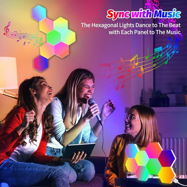 Detalle de COLWINKU Hexagon Lights 8 Pack RGB
