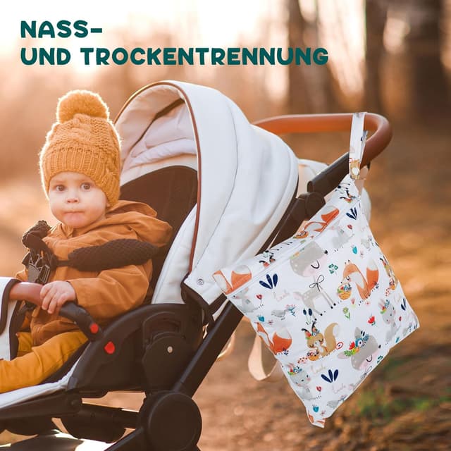 Detalle 2 de Loscarol 2er Set Wetbag (groß) für Kindergarten, Baby-Nappy-/Nassbeutel mit Doppelreißverschluss – Rabbit