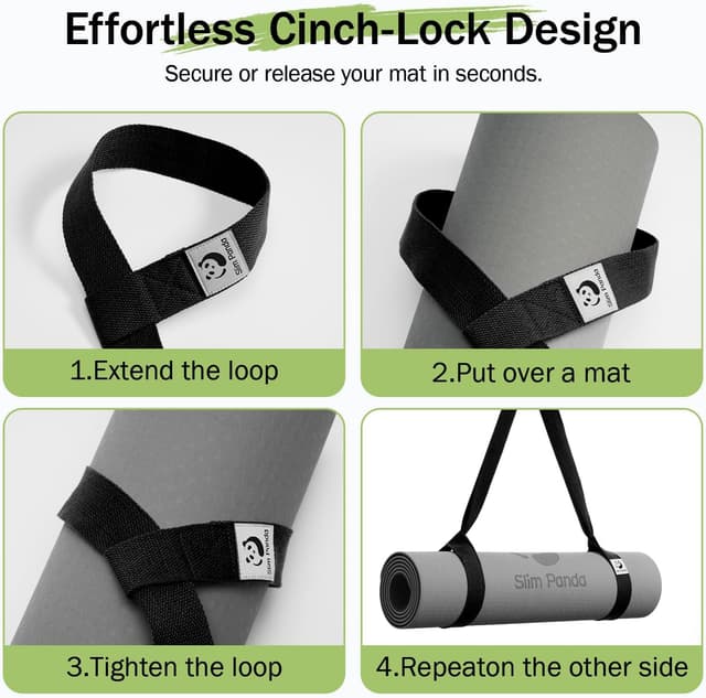 Detalle de Slim Panda adjustable yoga mat carry straps (cotton) – strap sling with loop, yoga mat not included
