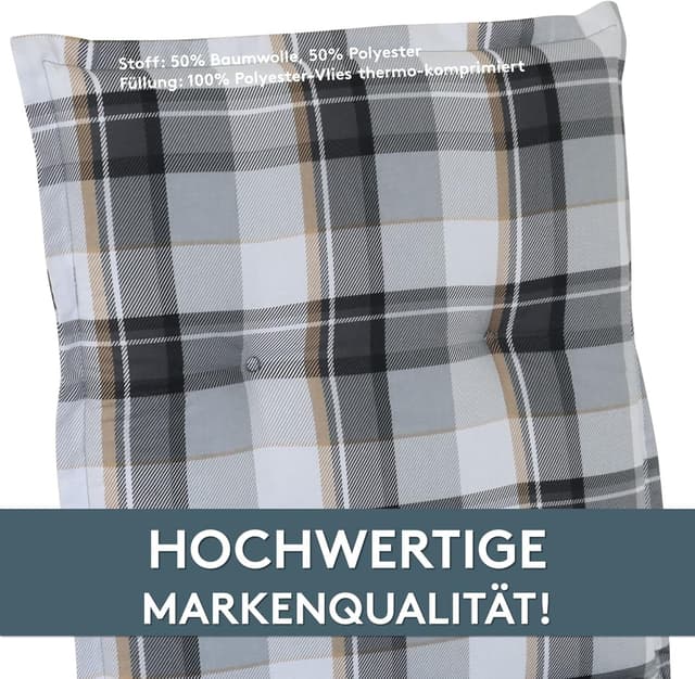 Thumbnail 6 de LILENO HOME Gartenstuhl Auflagen im 2er-Set für Hochlehner (Karo Grau) – Sitzkissen mit UV-Schutz