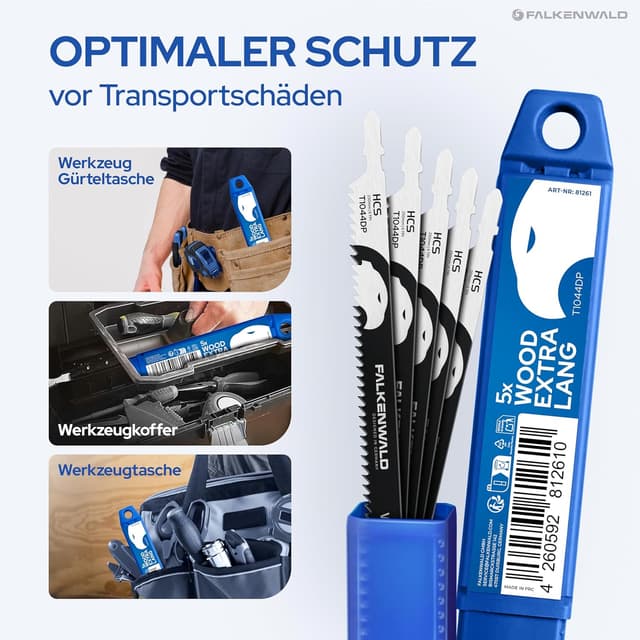 Detalle 2 de FALKENWALD® Stichsägeblätter Holz T1044DP – extra lang (250 mm) bis 190 mm Schnitttiefe, 6 TPI, T-Schaft