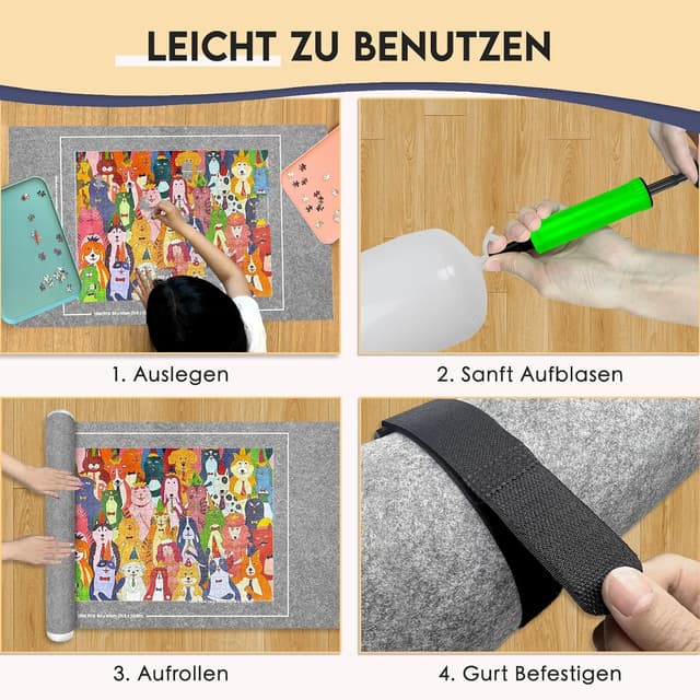 Detalle de Nariolar Puzzlematte Puzzle Matte Roll für 500/1000/1500 Teile (Grau) – Zubehör zum Aufbewahren & Transportieren