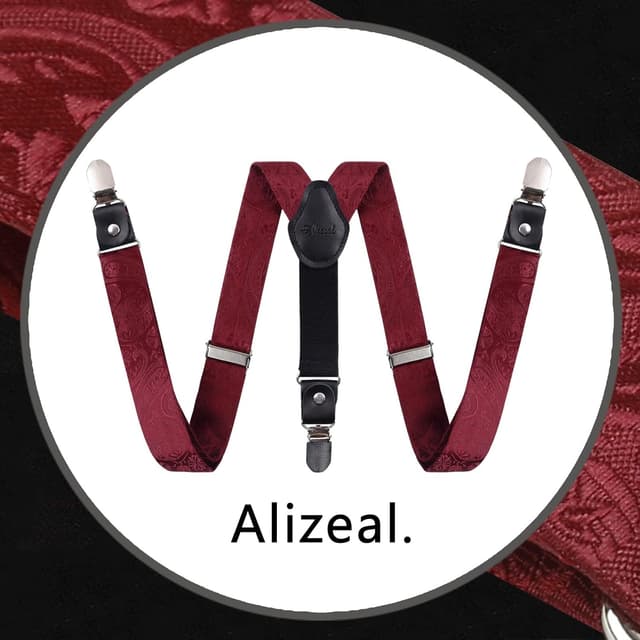 Detalle de Alizeal Boys Adjustable Floral Paisley Pre-tied Bow Tie and Y Shape 3 Clips Braces Set