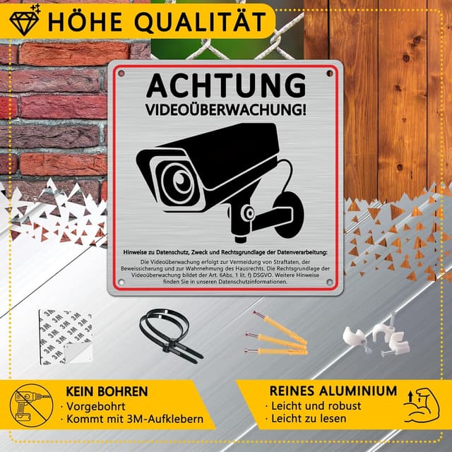 Detalle 2 de Schild Videoüberwachung 15 x 15 cm Aluminium