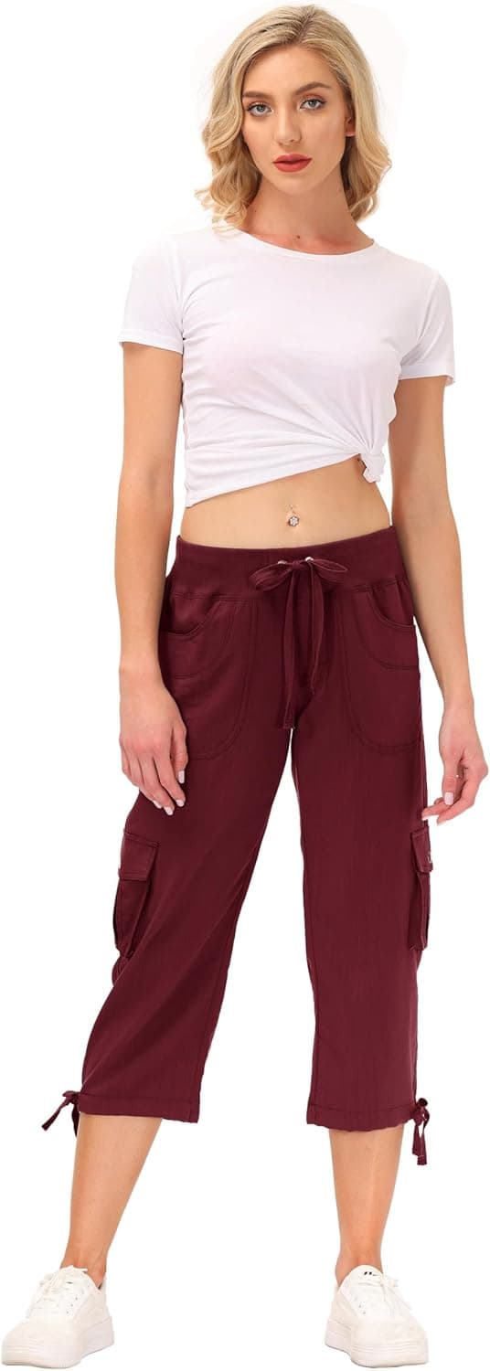 Detalle 2 de JINSHI Damen 3/4 Cargo-Shorthose mit Mehrfach-Taschen (Capri-/Freizeithose) für Sommer, Alltag & Outdoor