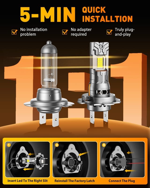 Detalle de FAHREN 2026 Upgraded H7 Light Kits Bulbs (Pack of 2) — 6500K Plug-and-Play Mini Size, Fan-Cooled