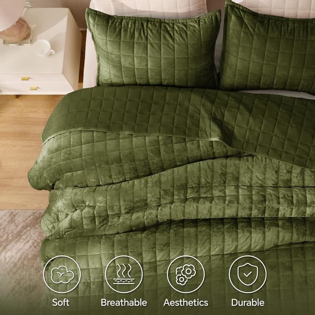 Detalle 2 de BEDELITE Velvet Quilt Set (King Size) — Lightweight Luxury Velvet Comforter Bedding Set, 3-Piece