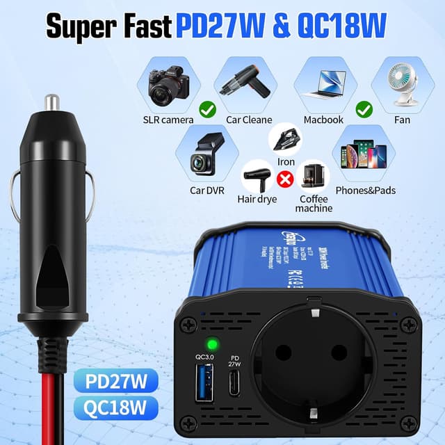 Thumbnail 2 de Hoenjuno Onduleur 300 W Convertisseur 12V→230V