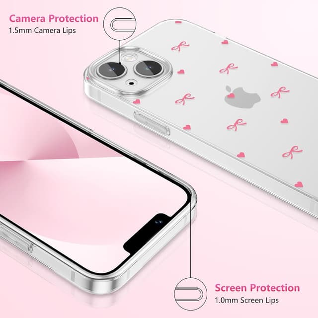 Thumbnail 2 de ZTOFERA durchsichtige Schutzhülle für iPhone 15 Plus (6,7") – TPU mit Herz & Schleife Design in heißem Rosa