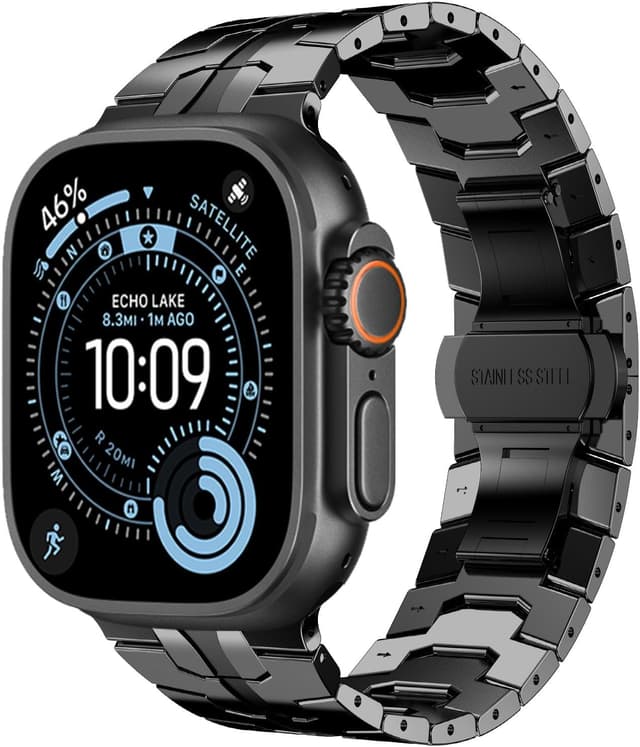 Detalle 2 de NewWays Grade 2 Titanium Metal Link Strap for Apple Watch Ultra 1/2/3 (49mm) in Black