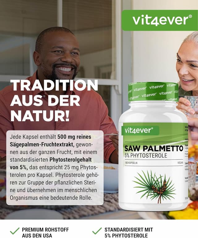 Detalle 2 de Saw Palmetto Extrakt 500 mg – 180 Kapseln, 5% Phytosterole (vegan)