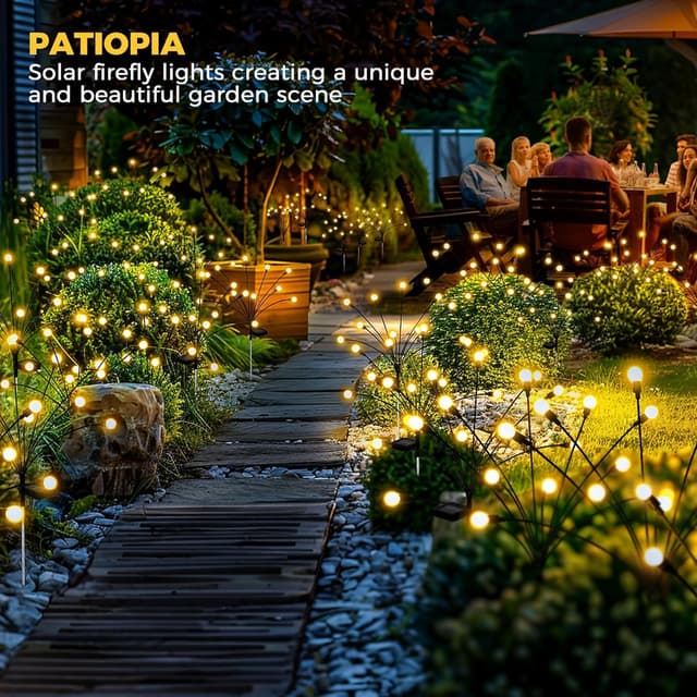 Detalle 2 de PATIOPIA Solar Lights Outdoor Garden (8 Pack, 80 Warm White LEDs) – Waterproof firefly-style pathway lights