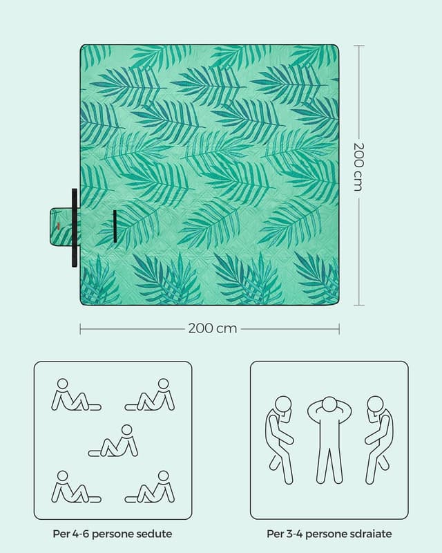 Thumbnail 2 de SONGMICS Coperta Picnic 200 x 200 cm pieghevole impermeabile a 4 strati con fondo in alluminio GCM001C02