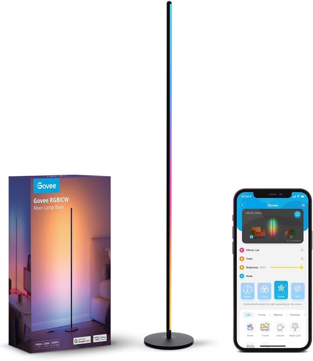 Detalle de Govee LED Floor Lamp (RGBIC Modern Corner Lamp) with 61 scene modes, music sync and app/voice control, black