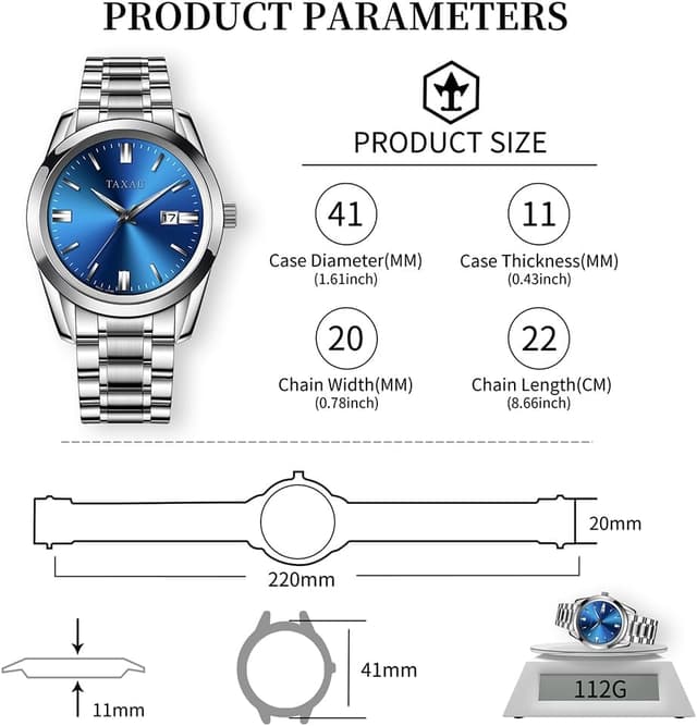 Detalle 2 de Taxau Edelstahl-Herrenuhr mit Quarzwerk, wasserdichtem Design und Multifunktion