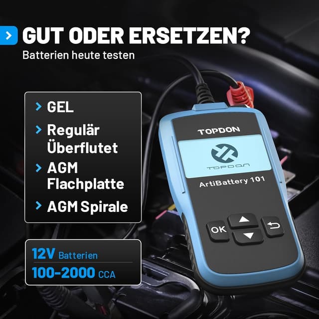 Detalle 2 de TOPDON AB101 12V Batterietester für KFZ, Motorrad, SUV & Co.