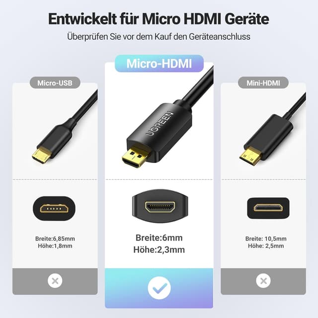Detalle 2 de UGREEN 4K Micro‑HDMI Adapter 20 cm