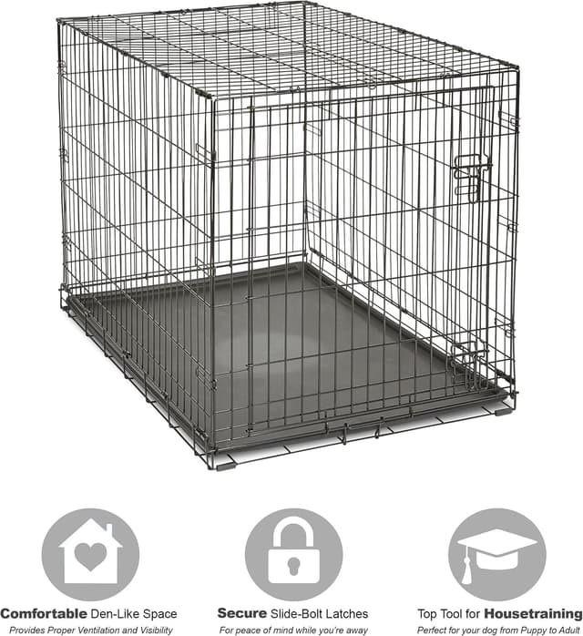 Detalle de New World Single Door Folding Metal Dog Crate (106 cm) with Enhanced Security