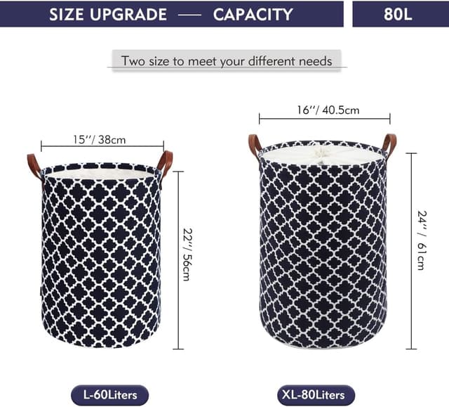 Detalle de Maxsilan 80L X-Large Laundry Basket with Drawstring (Collapsible, Handle) – Blue