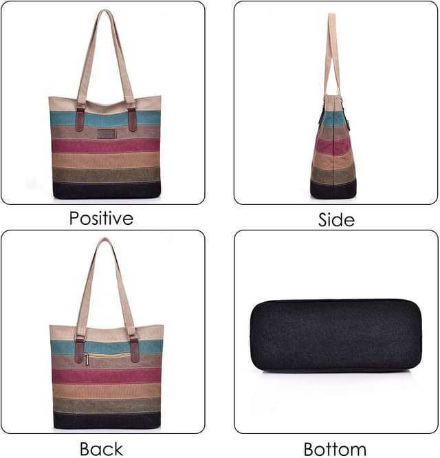 Thumbnail 6 de CHEREEKI Striped Canvas Tote Bag (Multicolour) – washable shopper for school, work, travel