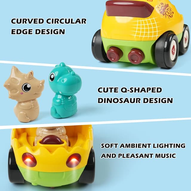Detalle 2 de QPOU 2-Pack Remote Control Dinosaur Toy Car Set (with Lights & Music) for Kids 18+ Months