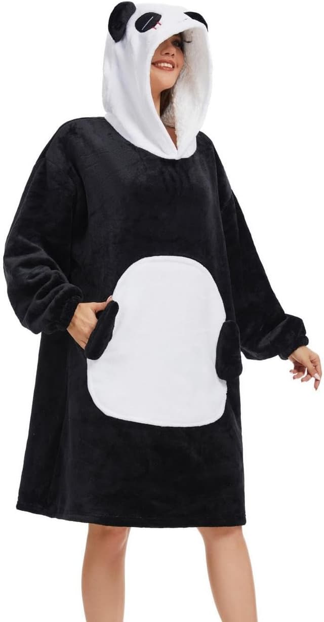 Detalle de Chuangminghangqi Kuscheldecke zum Anziehen mit Ärmeln und Kapuze – oversized Hoodie-Deck e für Sofa & Winter