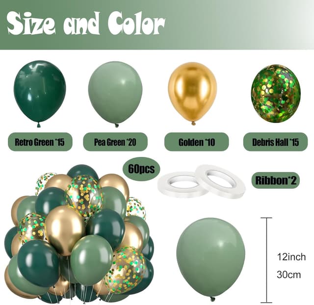 Detalle de Sage Green Gold Party Balloons 60 pack