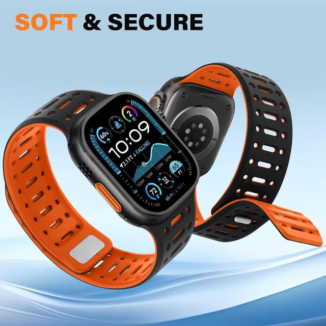 Detalle de Sixmoat Magnetic Strap for Apple Watch (49mm/46mm/45mm/44mm/42mm) in Black-Orange