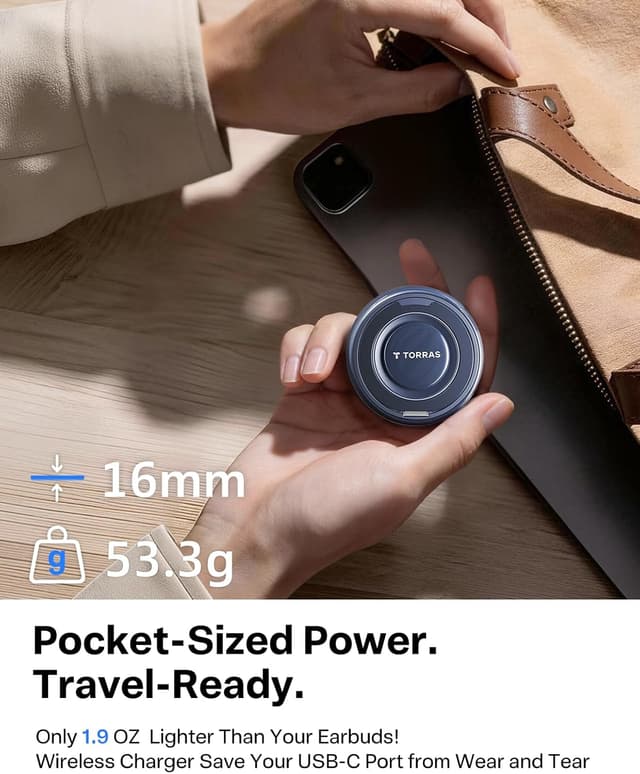 Detalle de TORRAS Qi2.2 25W Magnetic Wireless Charger Stand (Mag-Safe compatible), Black