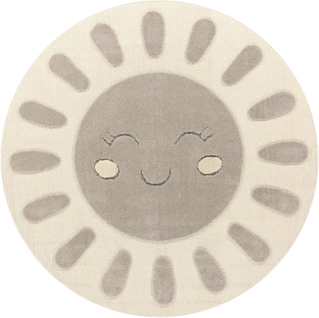 Detalle de Tapis enfant Paco Home rond 120 cm effet 3D tons naturels, couleur crème (soleil)