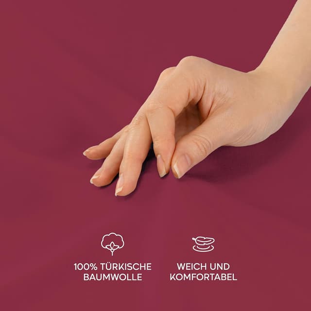 Detalle de Twinzen Kissenbezug 40x60 cm (2er-Set) aus 100% Jersey-Baumwolle mit Reißverschluss – Burgunderrot