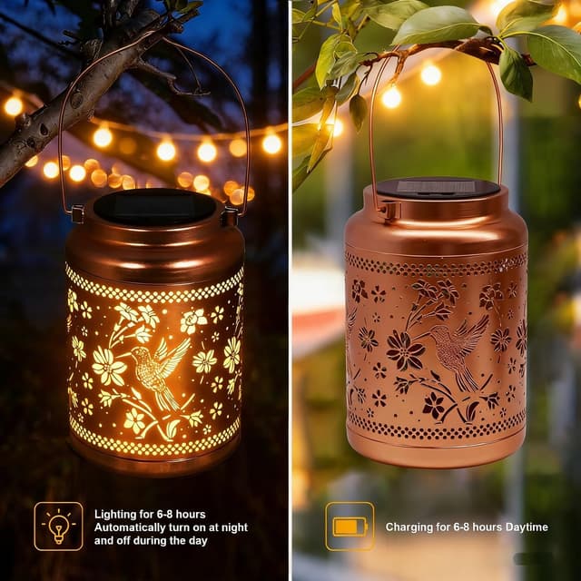 Detalle 2 de Solar Lanterns Outdoor Garden Decor Hummingbird Light
