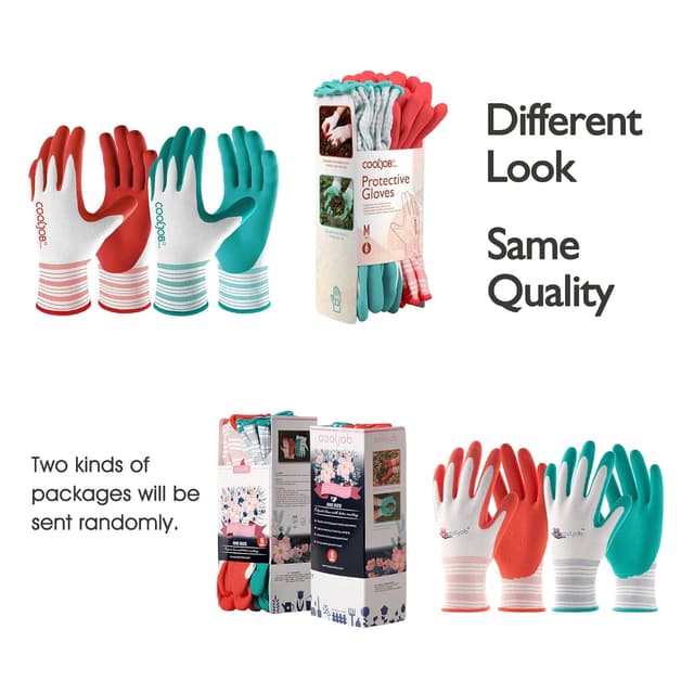 Detalle 2 de COOLJOB Guanti da giardinaggio da donna con rivestimento in gomma traspirante, confezione da 6 paia (rosso & verde)