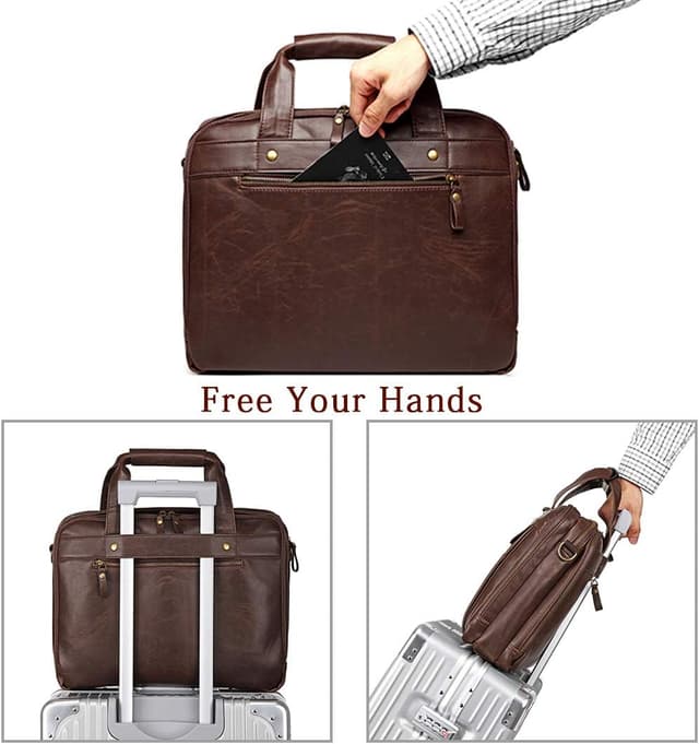 Detalle 2 de 15.6 Inch PU Leather Briefcase for Men – Waterproof Retro Business Laptop Bag (Messenger/Travel)