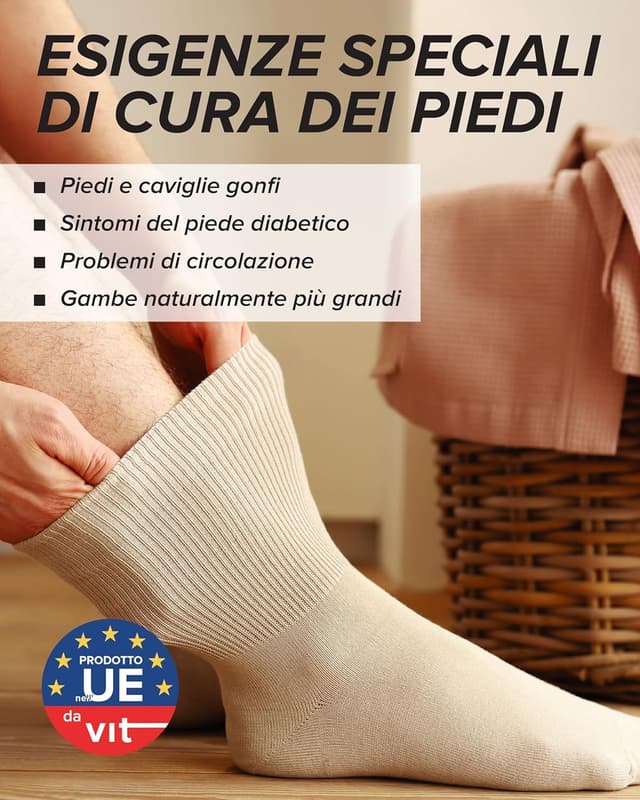Detalle de vitsocks Calzini per Diabetici Extra Larghi senza Elastico da Uomo (3 paia) in cotone morbido