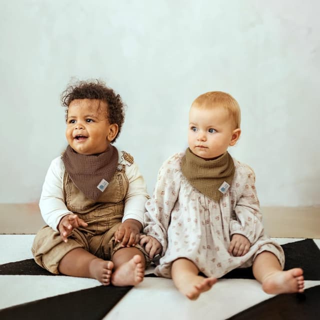 Detalle de lulumoon Lätzchen Baby Dreieckstuch aus Musselin – 4er-Set mit Snap-Verschluss