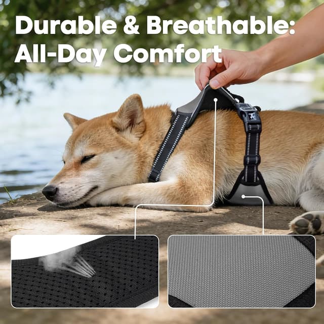 Thumbnail 6 de PoyPet No Pull Dog Harness (Reflective Vest) with 2 Leash Attachments and Easy Control Handle, Grey