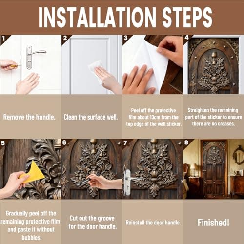 Detalle 2 de PRESSINART juego de 3 pegatinas autoadhesivas para puerta de madera vintage (mural retro)