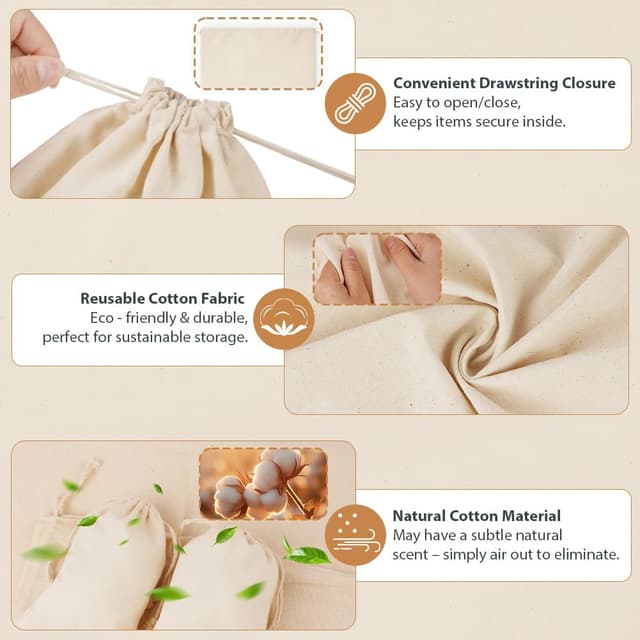 Detalle de OFFCUP 20 Baumwollsäckchen (25×30 cm) mit Kordelzug – Stoffbeutel zum Bemalen für DIY & Gastgeschenke