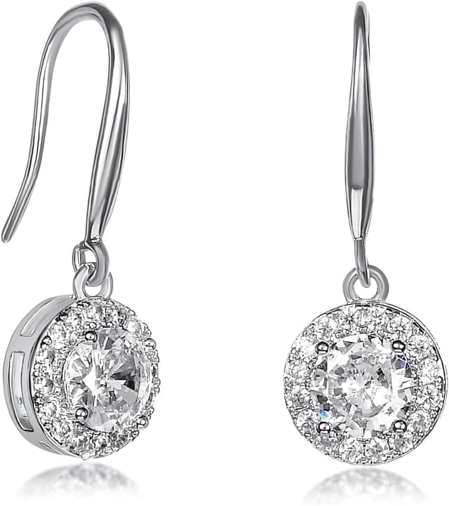 Detalle de Zavana orecchini pendenti con zirconi colorati o bianchi, finitura argento o oro, confezione regalo