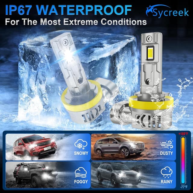 Detalle de Sycreek kit lampadine LED H8/H9/H11 18V bianco 6000K (120W, 30.000 lm) per sostituire alogene