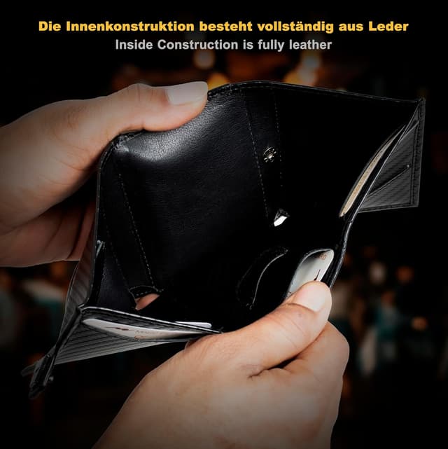 Detalle de Marc Peter Jupiter Airtag Echtleder Geldbörse mit XL-Münzfach – kleines Portemonnaie für Herren (bis 11 Karten, RFID) | AirTag-kompatibel