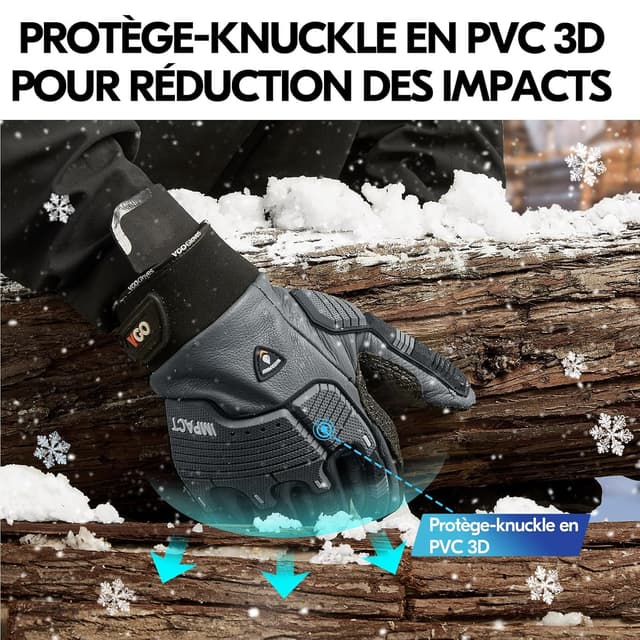 Detalle 2 de VGO CA7722FLWP : paire de gants de mécanicien d’hiver imperméables jusqu’à -20 ℃
