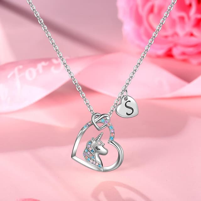 Thumbnail 6 de TINGN Einhorn-Kette für Mädchen aus 14K Weißgold-vergoldetem Look mit CZ-Herz-Anhänger – 18" + 2" Verlängerung